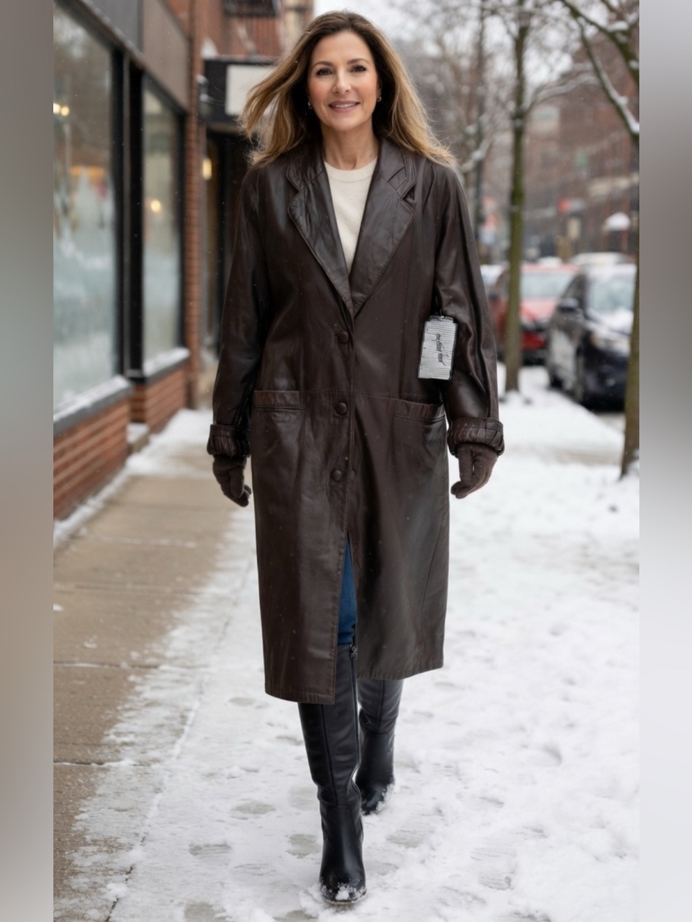 90’s Jacqueline Ferrara Elegant Dark Brown Leather trenchcoat Jacket Women X-L